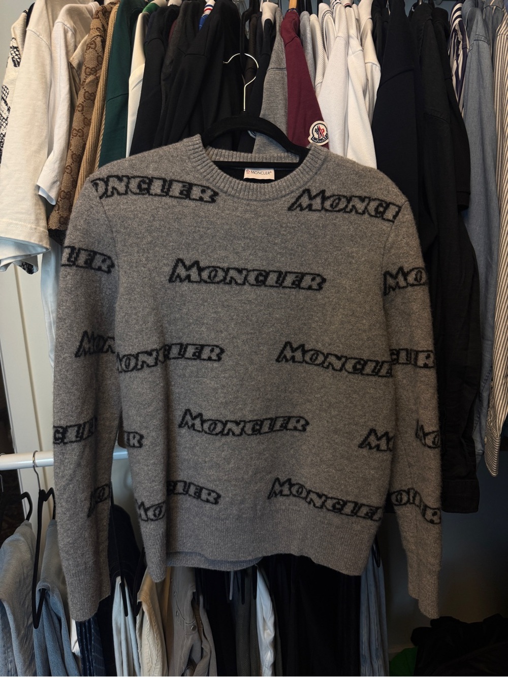 Moncler Grey Logo-Print Crewneck Sweater